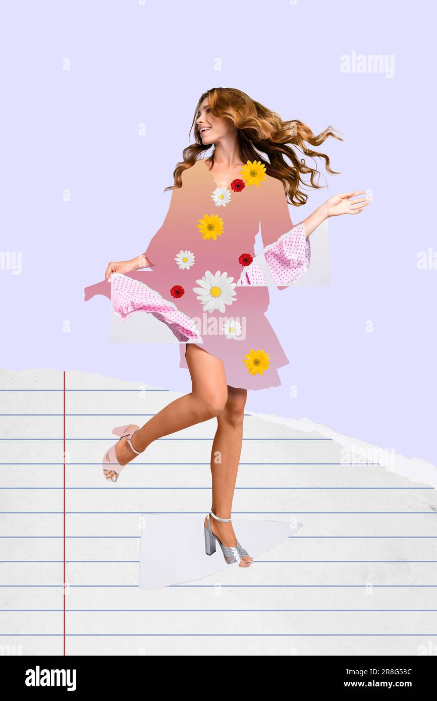 Creative 3d collage artwork postcard poster sketch profile side view photo  of beautiful girl stylish dress isolated on drawing background Stock Photo  - Alamy