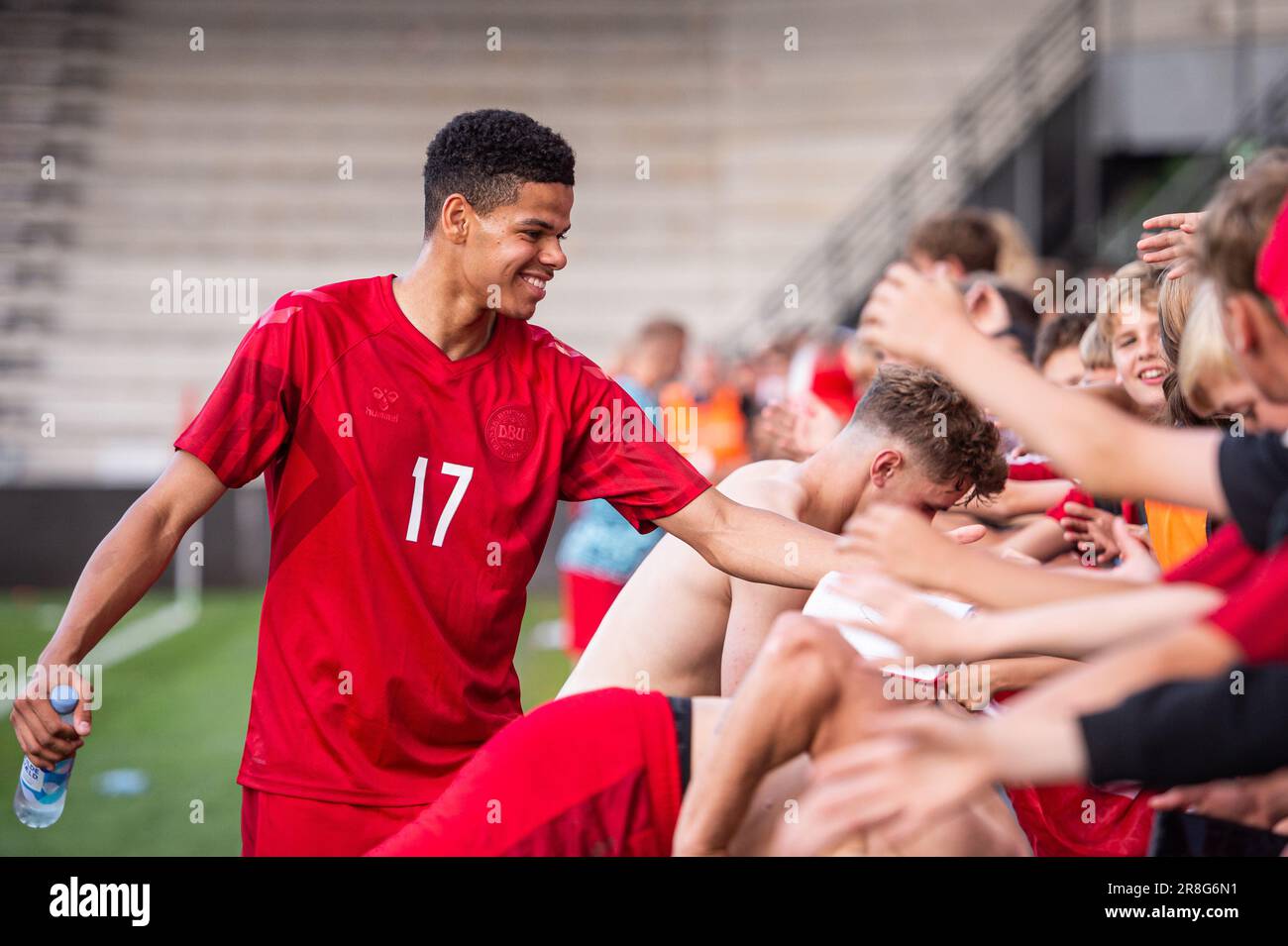 Vejle, Denmark. 20th June, 2023. William Osula (17) of Denmark seen after between Denmark and Wales at Vejle Stadion in Vejle. (Photo Credit: Gonzales Photo/Alamy Live News Stock Photo