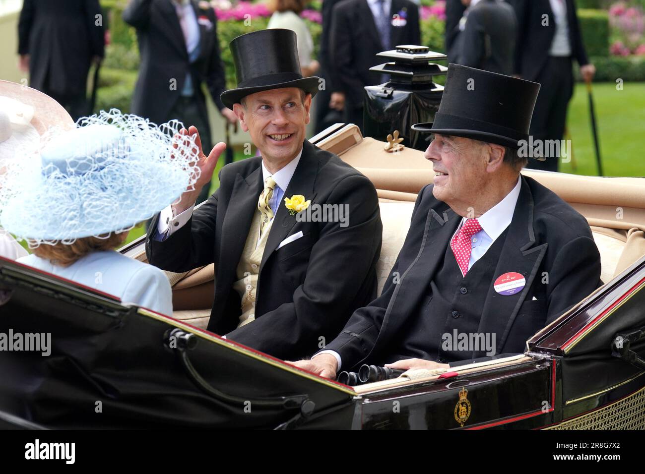 The Duke of Edinburgh and The Rt. Hon. the Lord Nicholas Soames of Fletching arrive via carriage during day two of Royal Ascot at Ascot Racecourse, Berkshire. Picture date: Wednesday June 21, 2023. Stock Photo