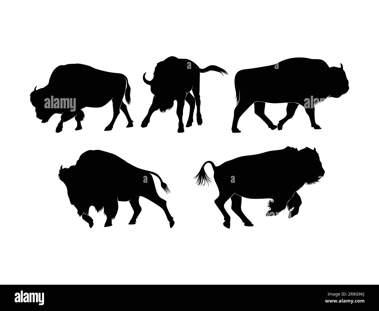 Set of Bisons Silhouette Isolated on a white background Vector
