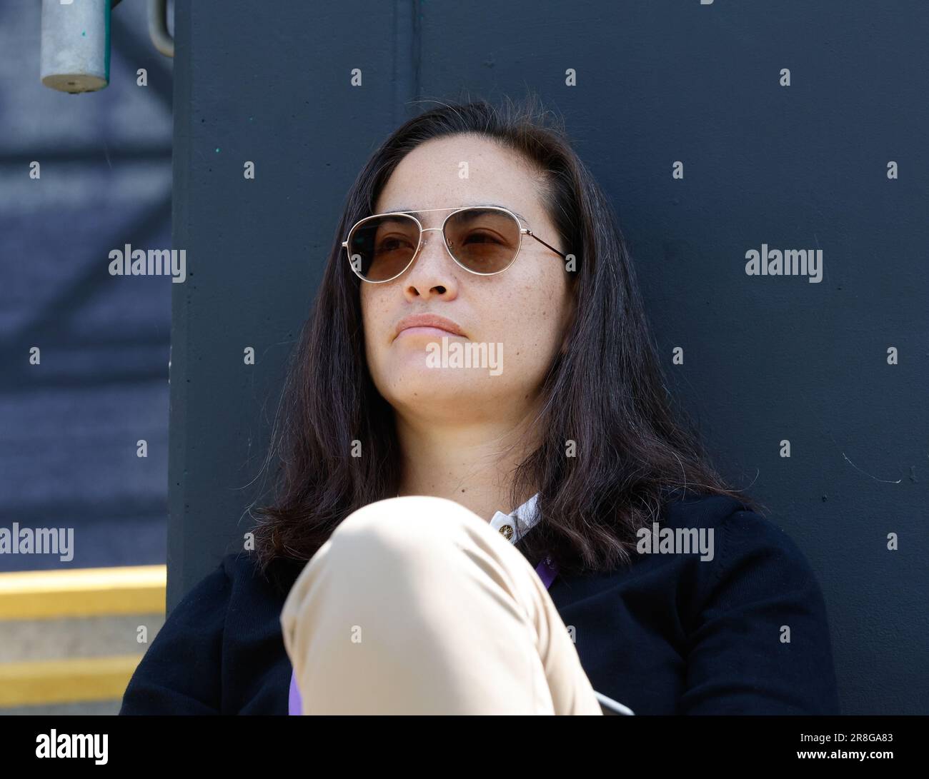 21st June 2023; Edgbaston Priory Club, Birmingham, England: Rothesay Classic Birmingham, Day 3;  Anne Viensouk Keothavong MBE former British tennis player watches play on centre court Credit: Action Plus Sports Images/Alamy Live News Stock Photo