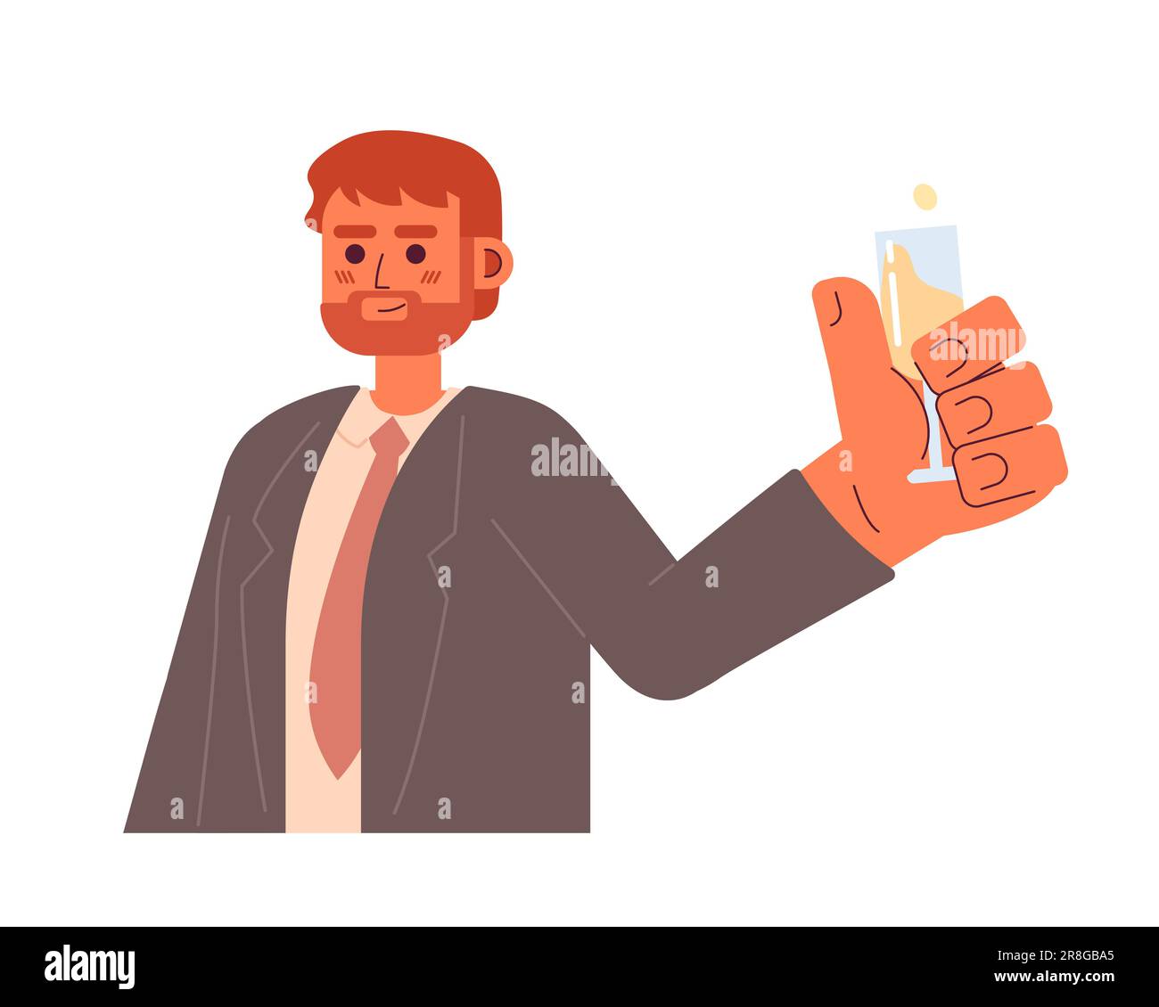 Bearded caucasian man holding champagne glass semi flat colorful vector character Stock Vector