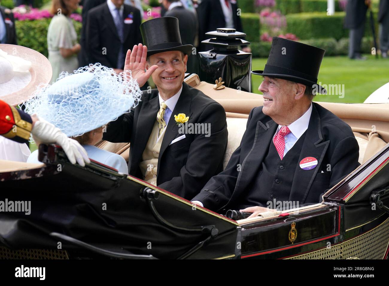 The Duke of Edinburgh and The Rt. Hon. the Lord Nicholas Soames of Fletching arrive via carriage during day two of Royal Ascot at Ascot Racecourse, Berkshire. Picture date: Wednesday June 21, 2023. Stock Photo