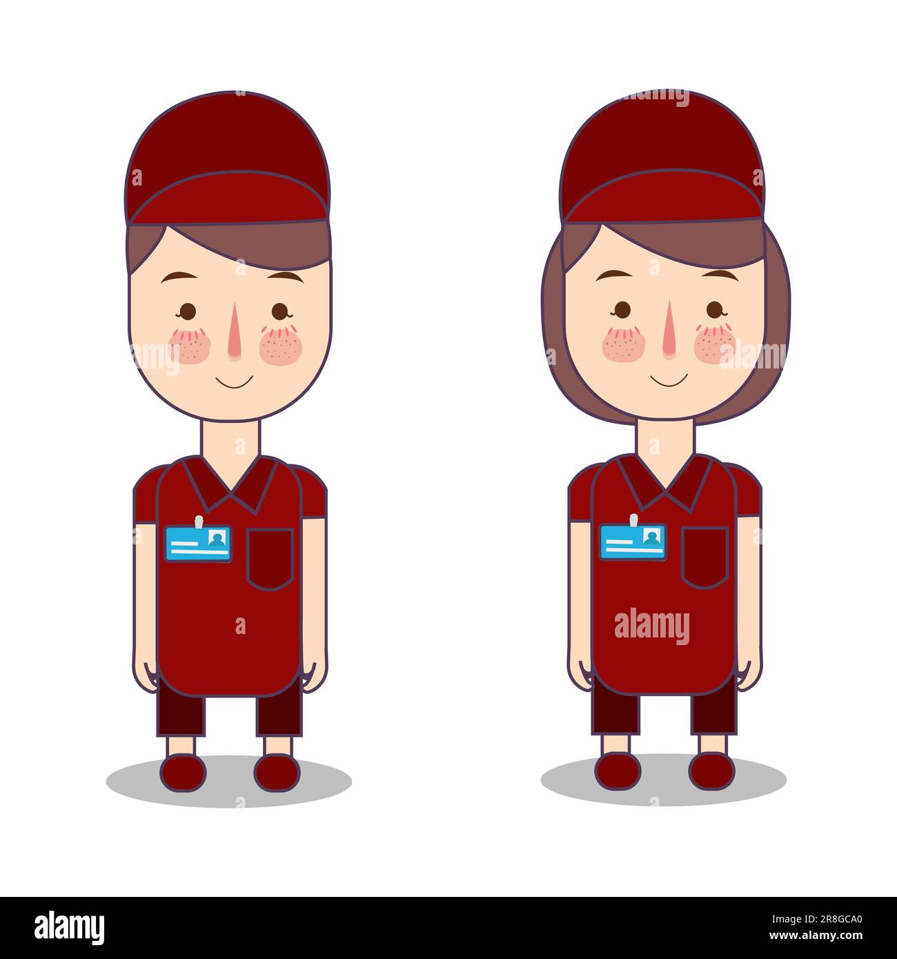 courier red color costume uniform boy and girl employee company