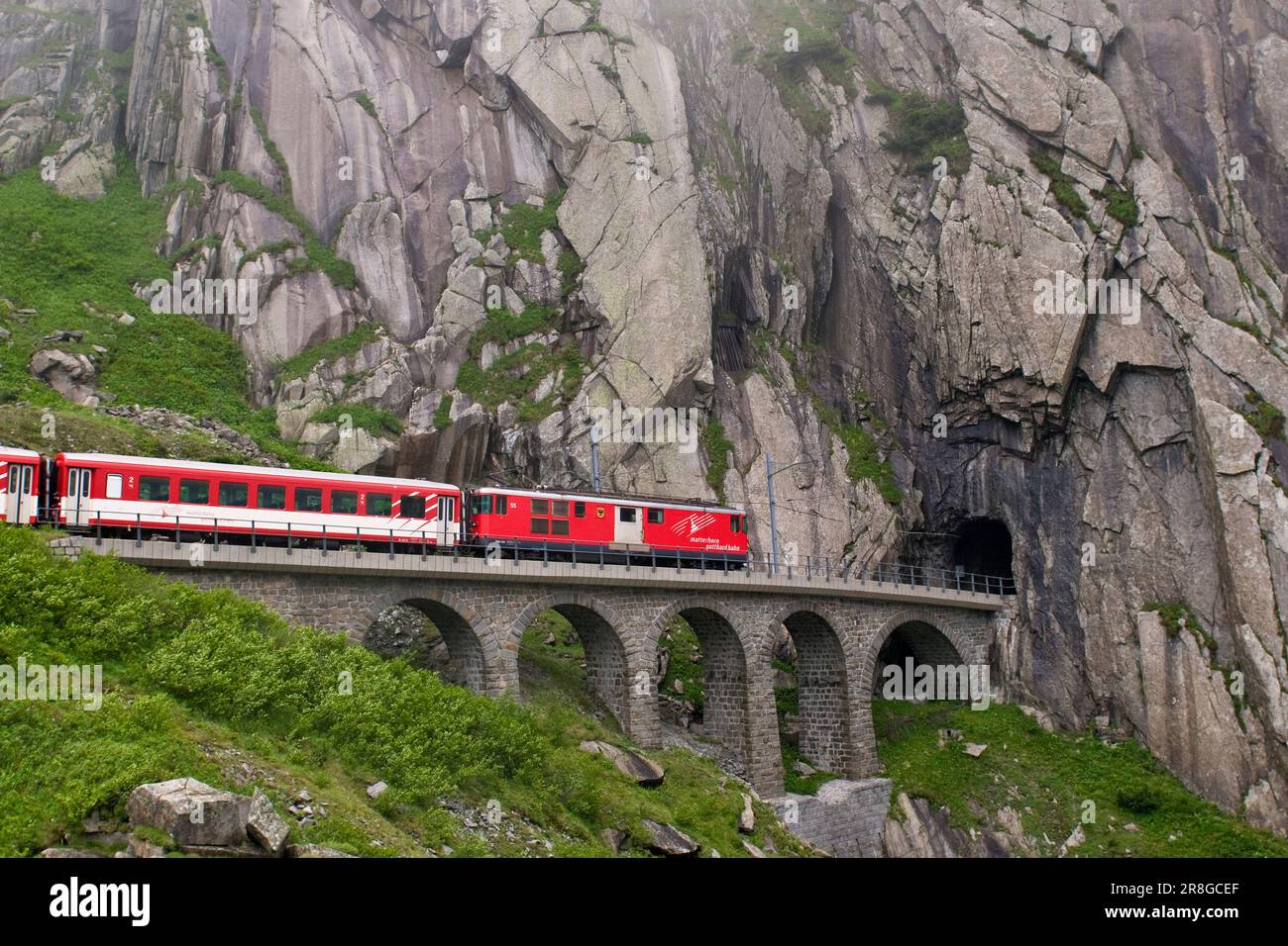 Cog Railway, Surrounding of Andermatt, Switzerland Stock Photo