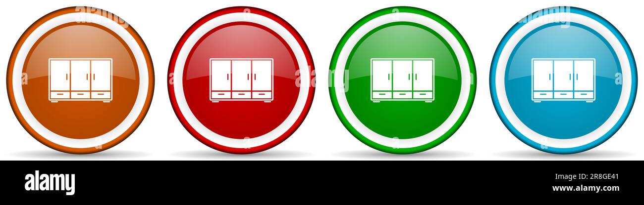 Wardrobe, room, design, interior, furniture glossy icons, set of modern ...