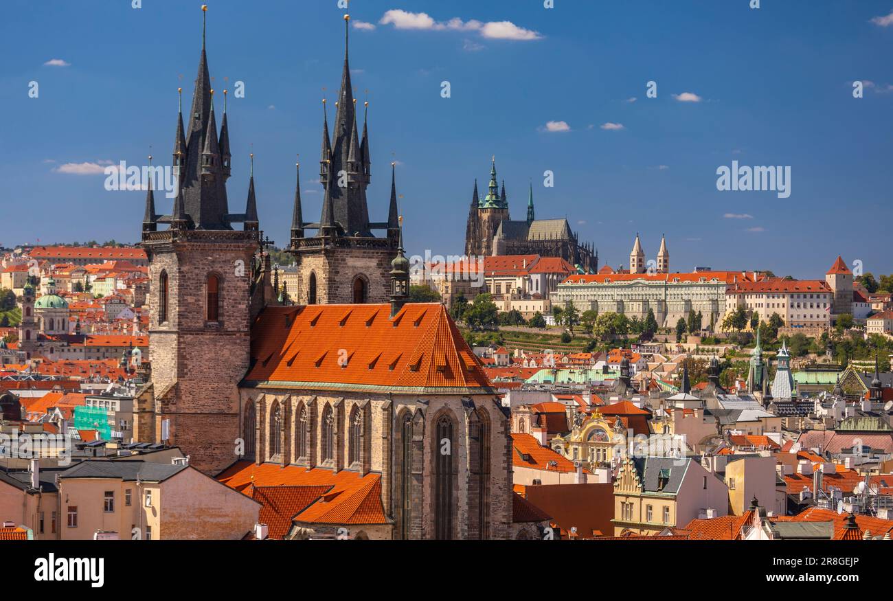 PRAGUE, CZECH REPUBLIC, EUROPE Prague skyline including Church of Our Lady Before Tyn, and in