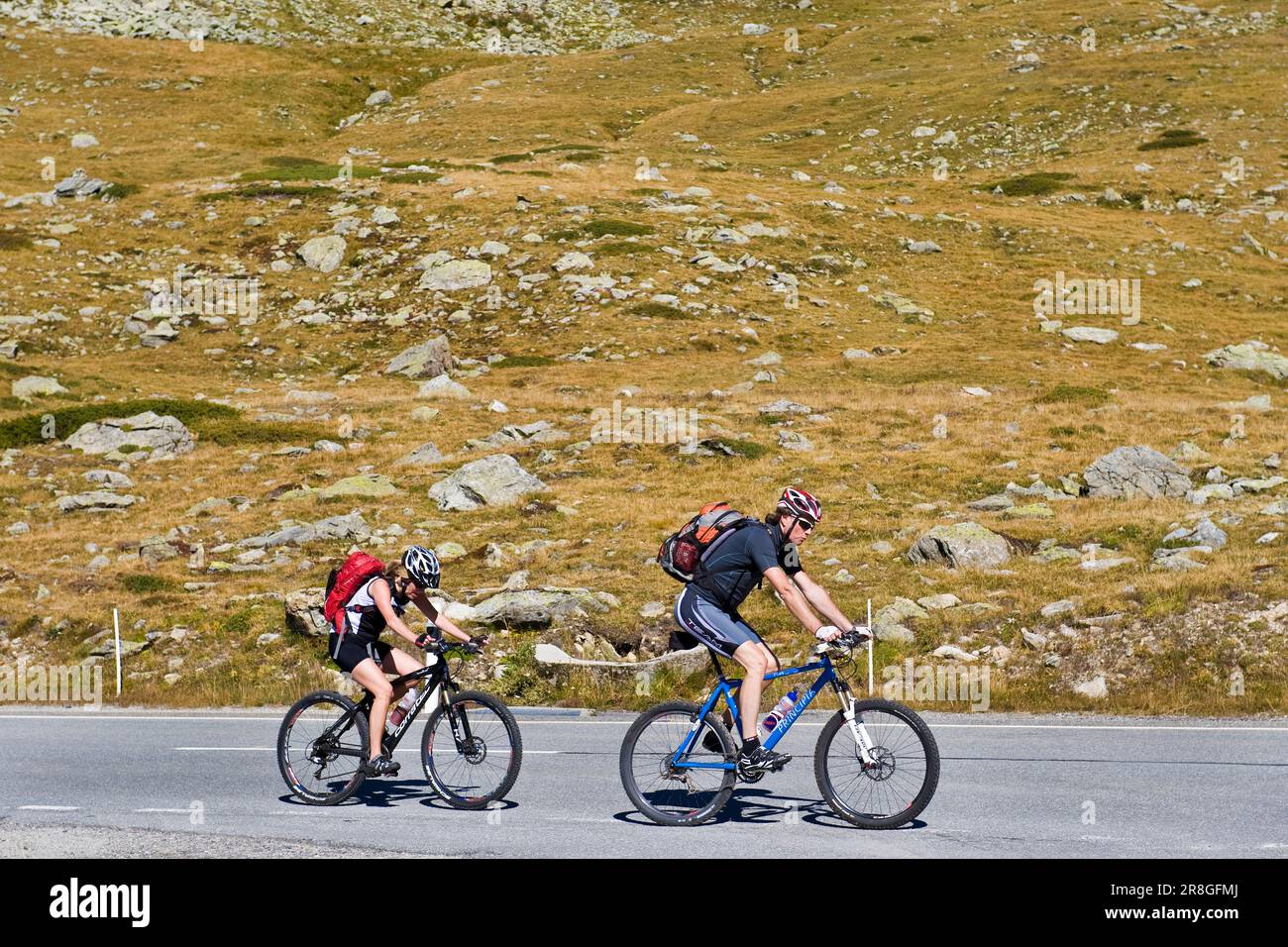 Bikers, Bernina Pass, Switzerland Stock Photo