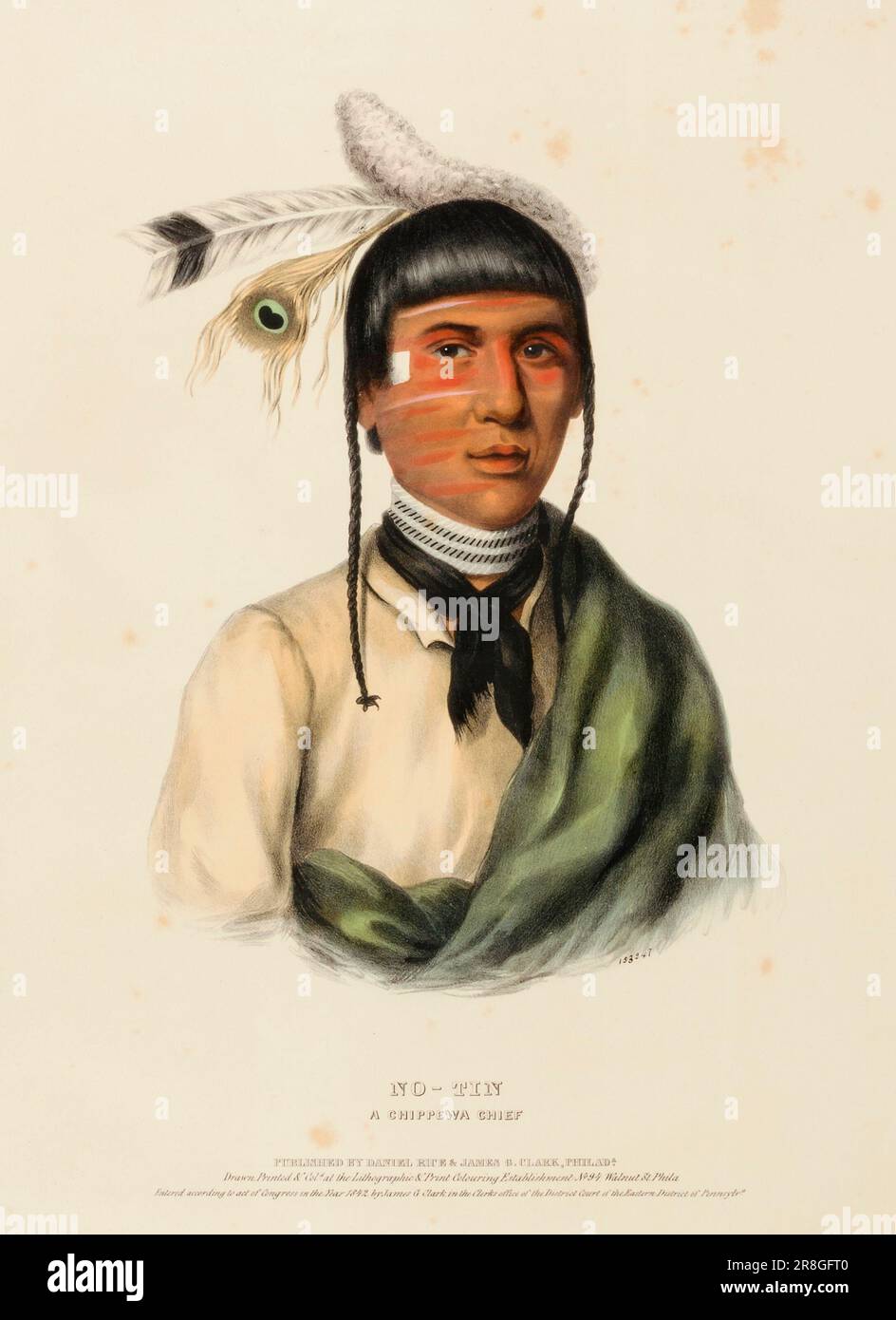 NO-TIN. A CHIPPEWA CHIEF., from History of the Indian Tribes of North America ca. 1842 by McKenney and Hall, 1836-1844 Stock Photo