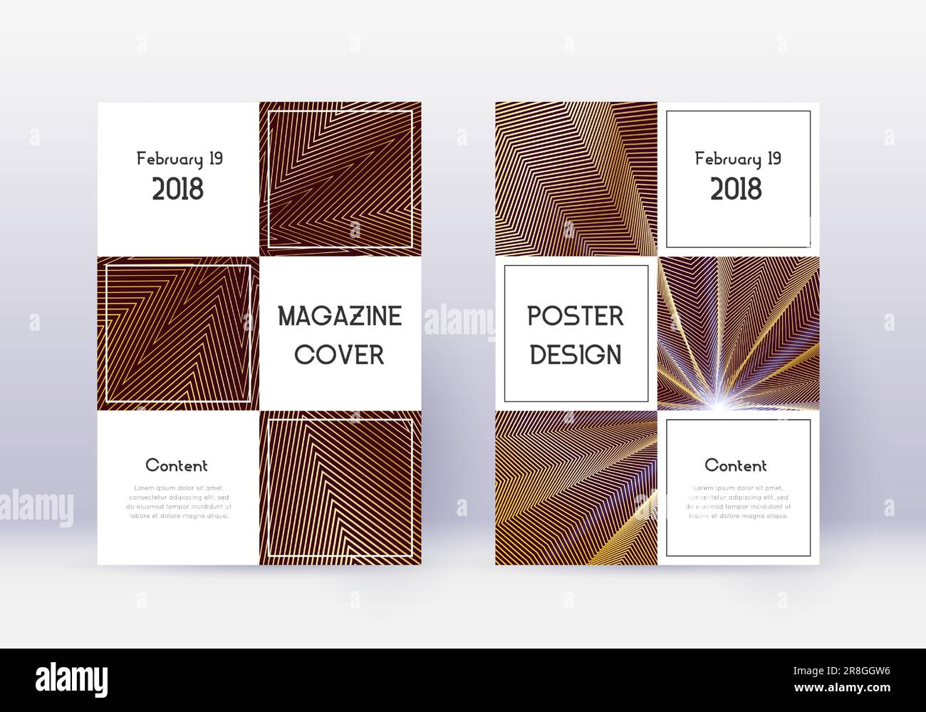 Business cover design template set. Gold abstract lines on maroon