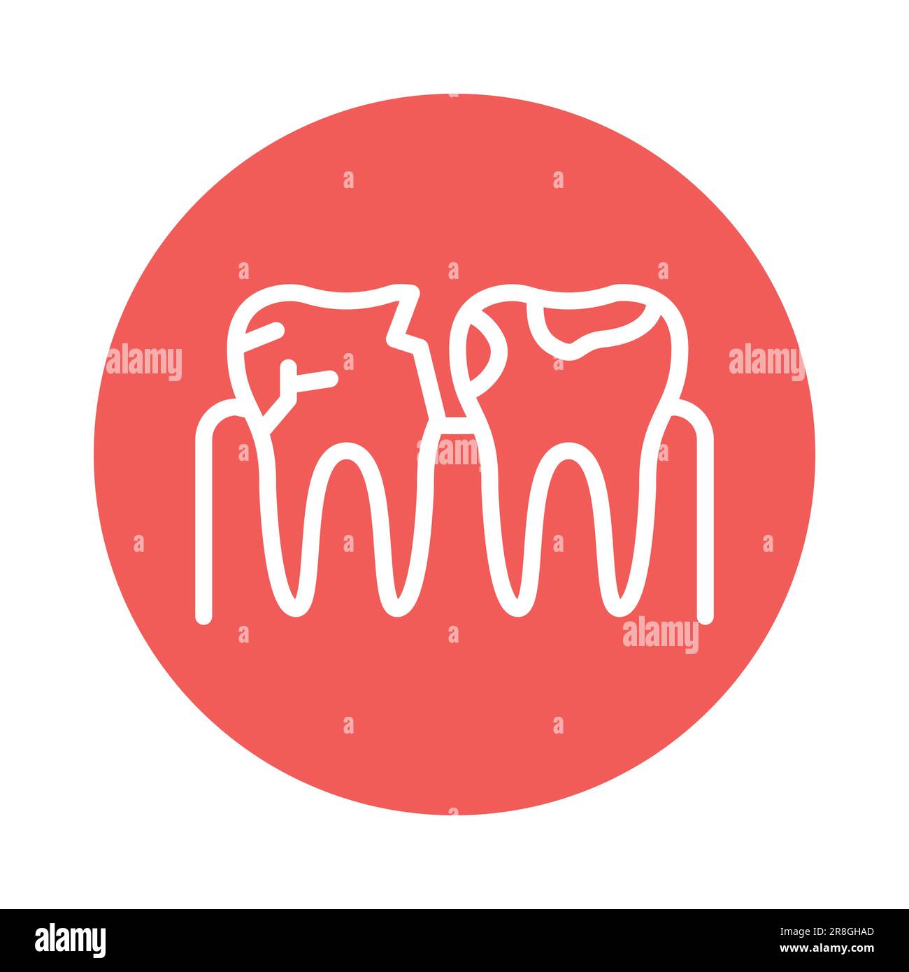 Teeth with caries color line icon. Isolated vector element. Outline pictogram for web page, mobile app, promo Stock Vector