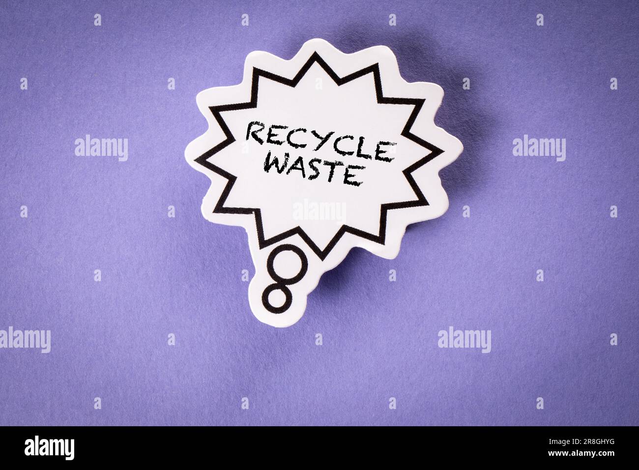Recycle Waste. Speech bubble with text on a purple background Stock