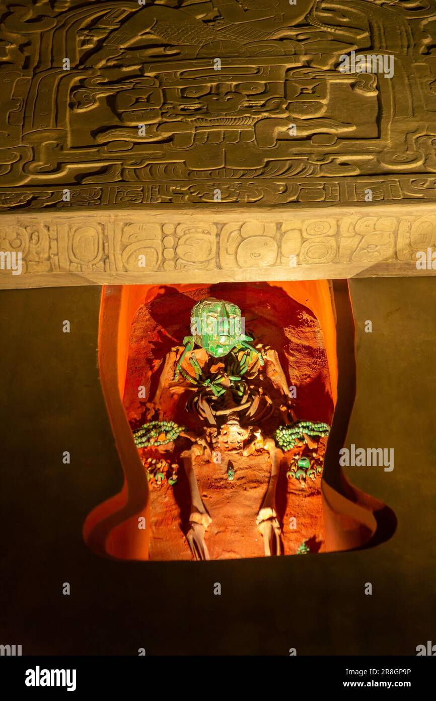 Reproduction of royal burial tomb, Mayan king Pakal the Great, Palenque, National Museum of Anthropology, Mexico City, Mexico Stock Photo