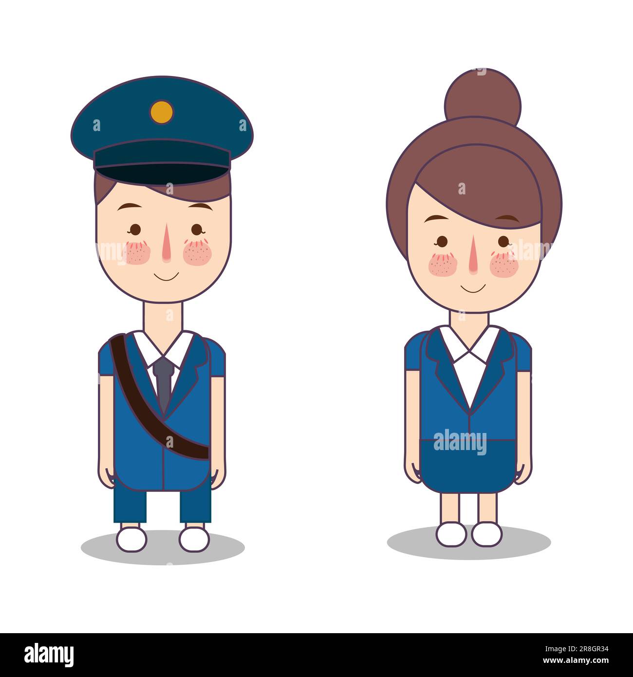 Post delivery boy and girl costume uniform courier send mail envelope letter professional service job delivery Stock Vector
