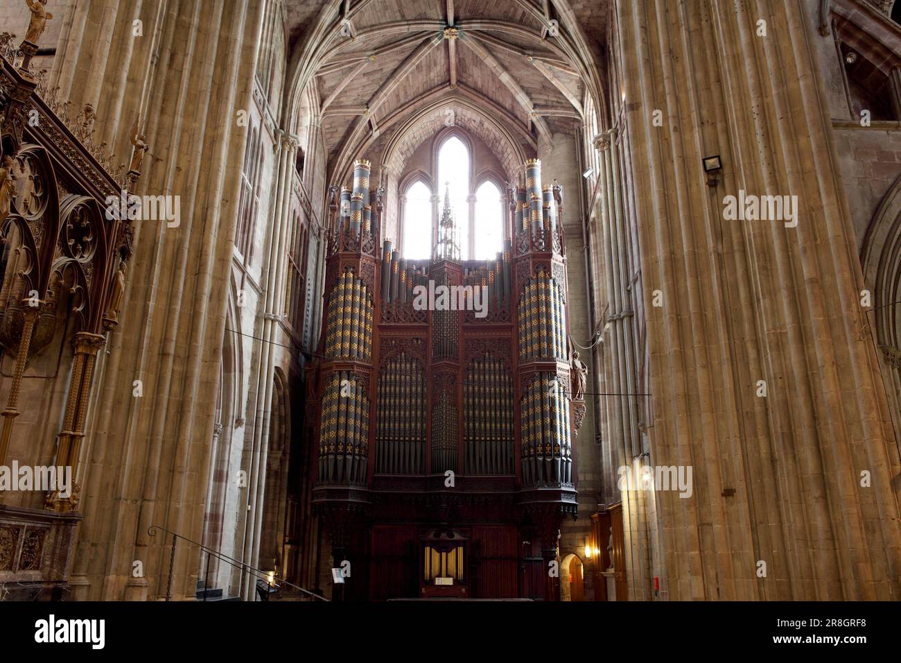The imposing Worcester Cathedral Organ, viewed here in landscape format. Stock Photo