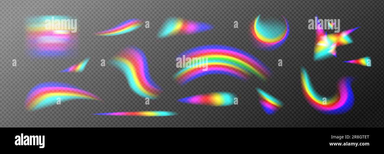 Rainbow holographic refraction prism light overlay on transparent