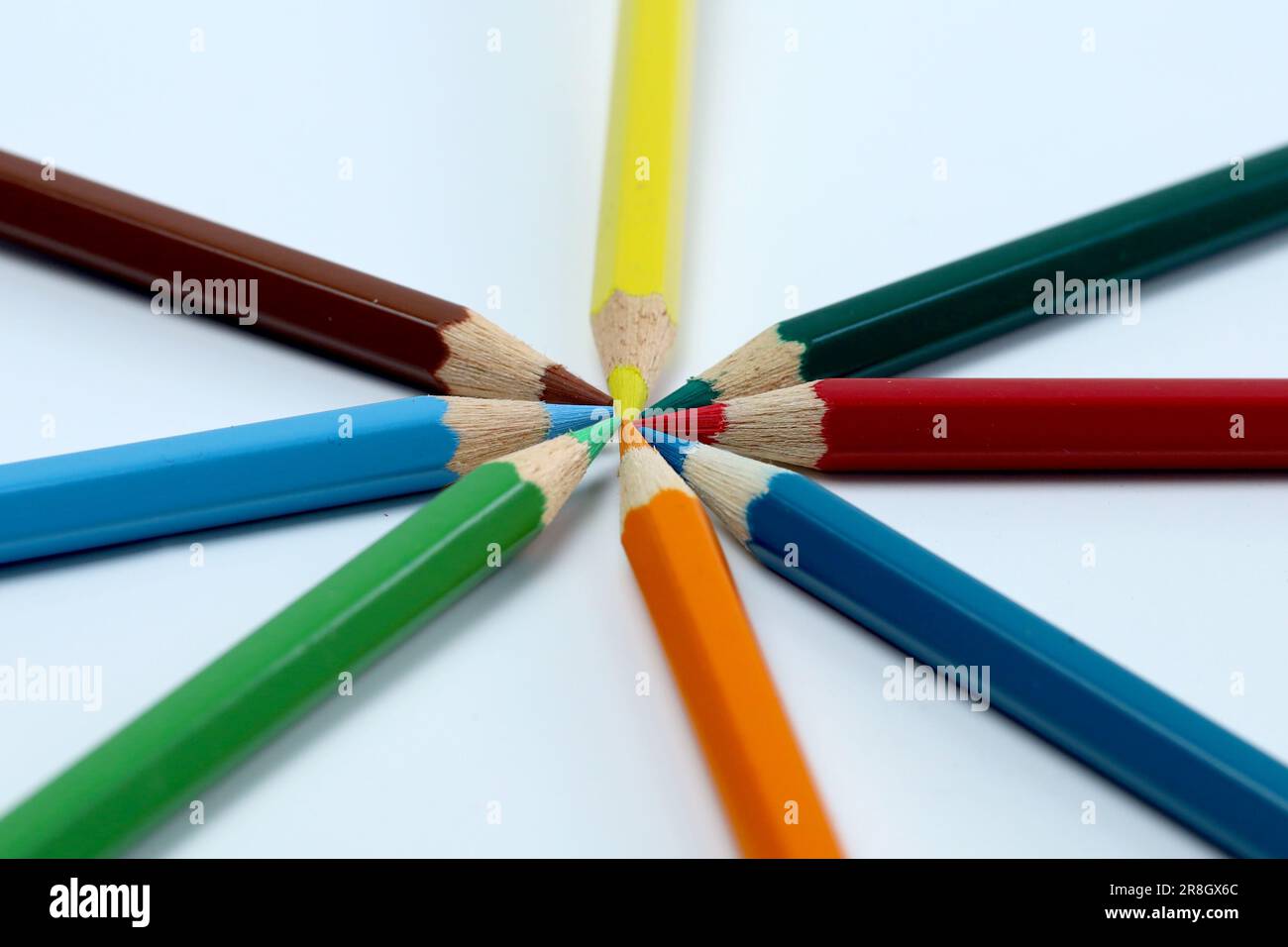 Many different colored pencils on white background. set of Colored pencils Stock Photo