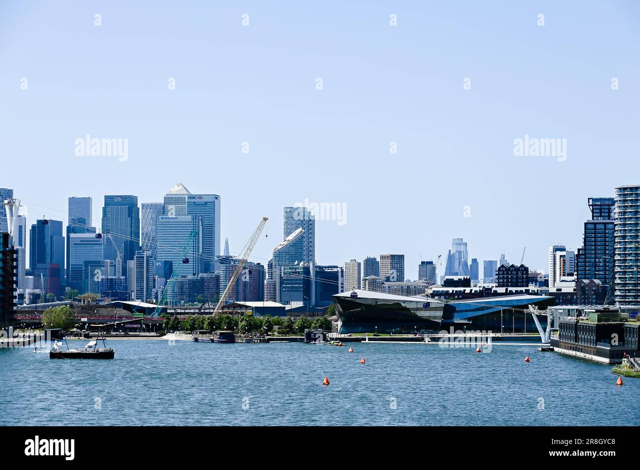 View of the skyscrapers of Canary Wharf and the City of London and the ...