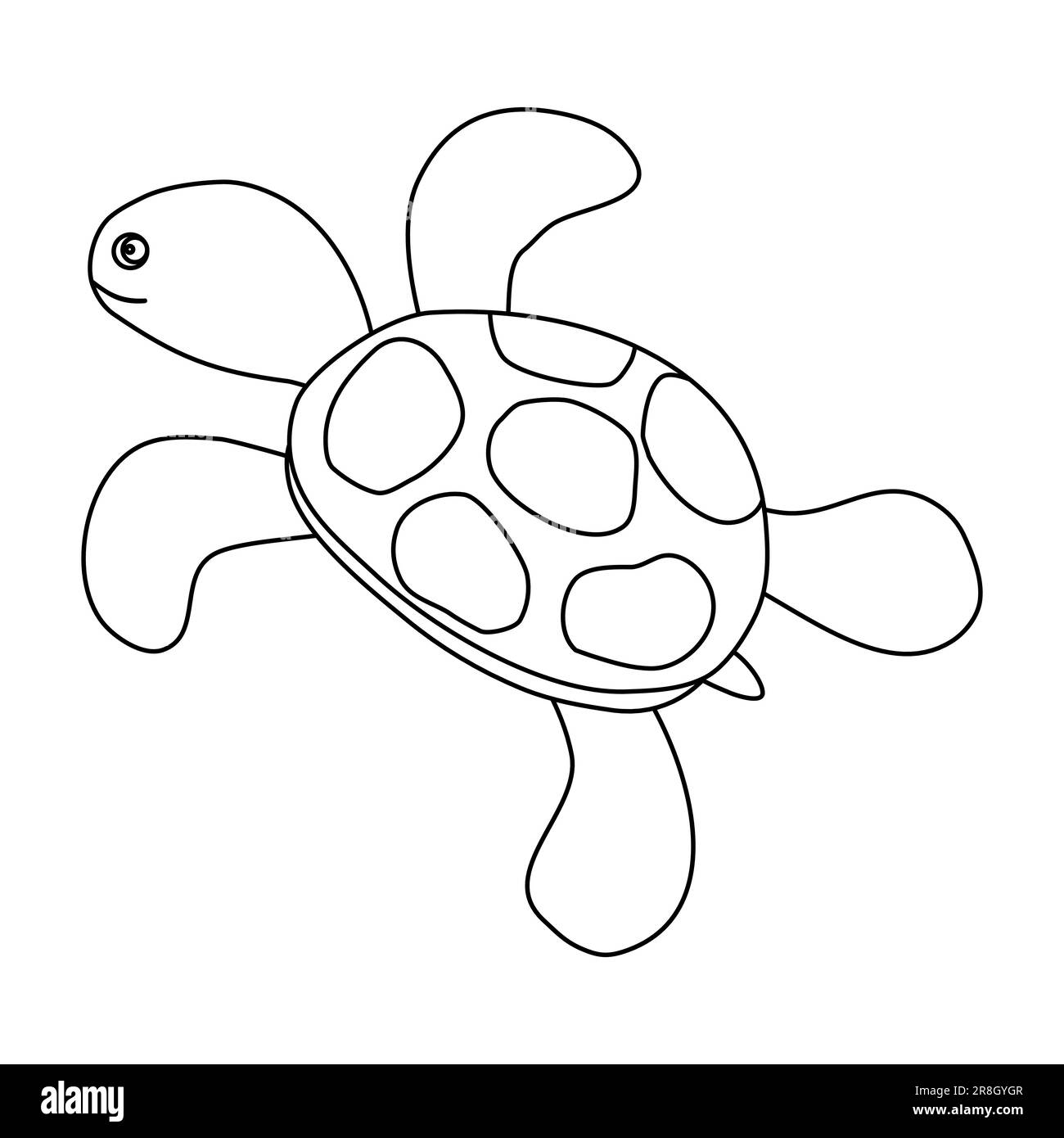 Cute cartoon turtle, sea animal, doodle style flat vector outline ...
