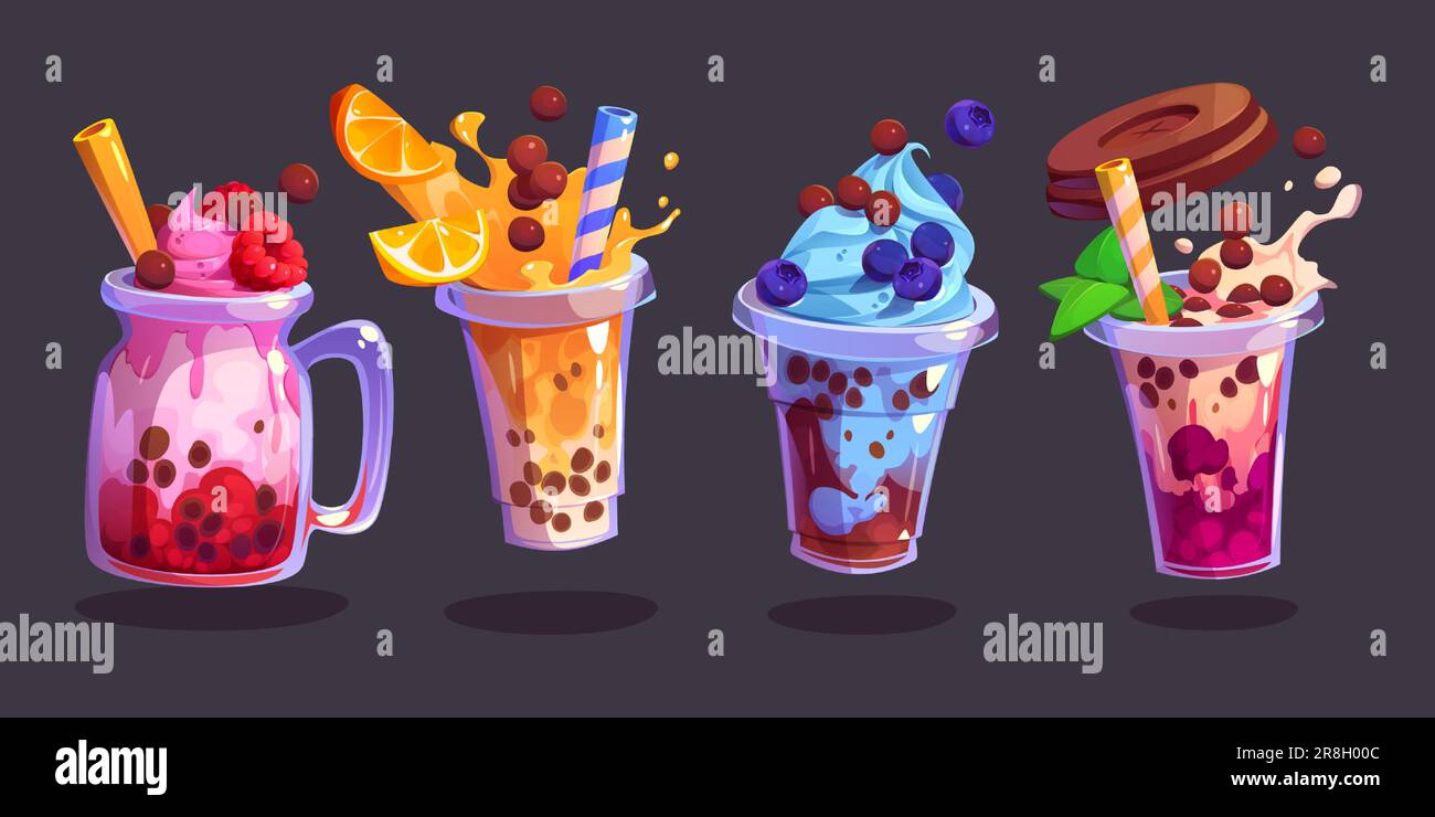 https://c8.alamy.com/comp/2R8H00C/tea-bubble-beverage-with-milk-and-tapioca-vector-summer-boba-coffee-ice-drink-in-cup-with-fruit-berries-and-splash-illustration-isolated-delicious-milkshake-and-smoothie-dessert-clipart-cafe-menu-2R8H00C.jpg