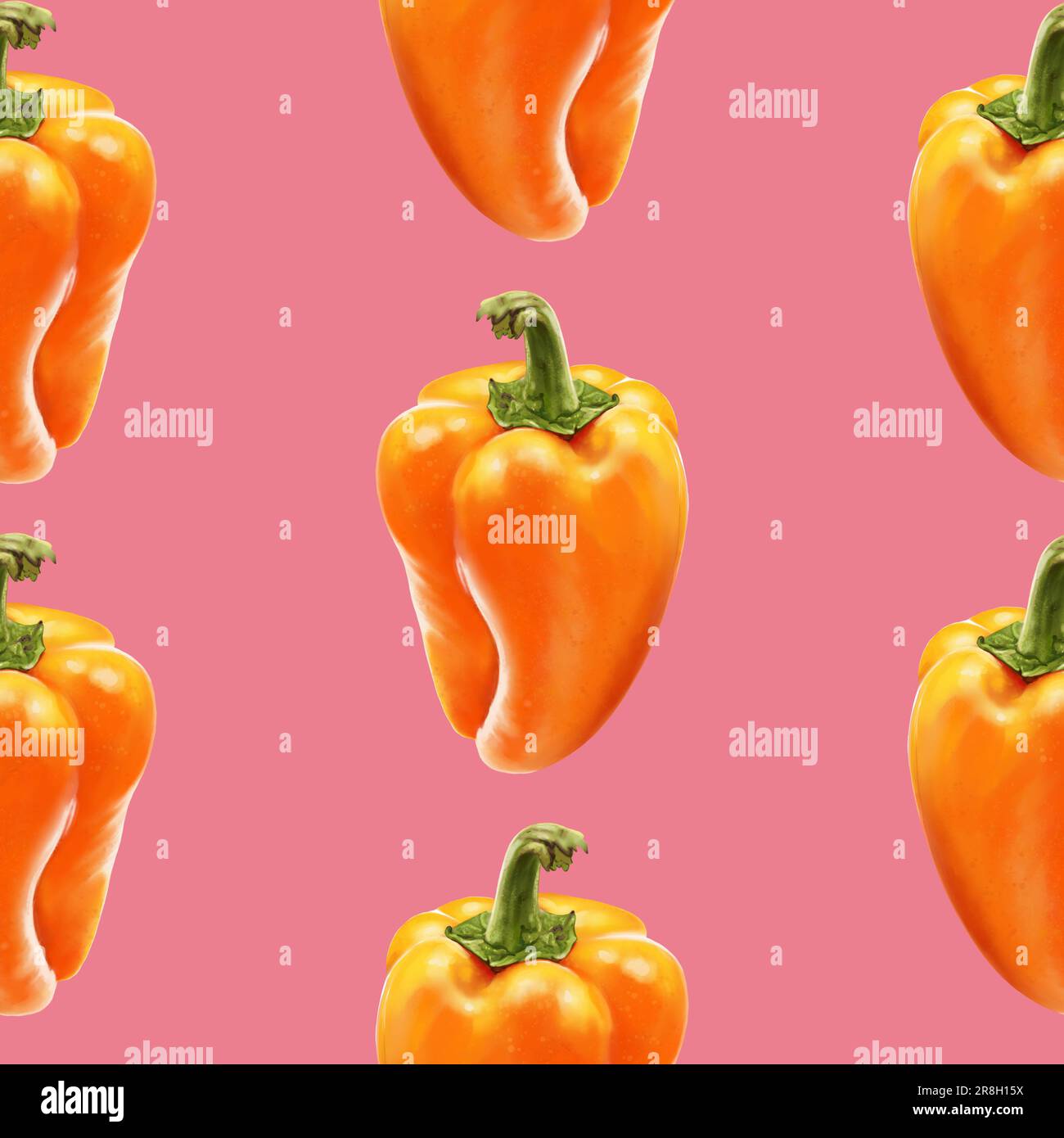 Illustration realism seamless pattern vegetable paprika orange color on