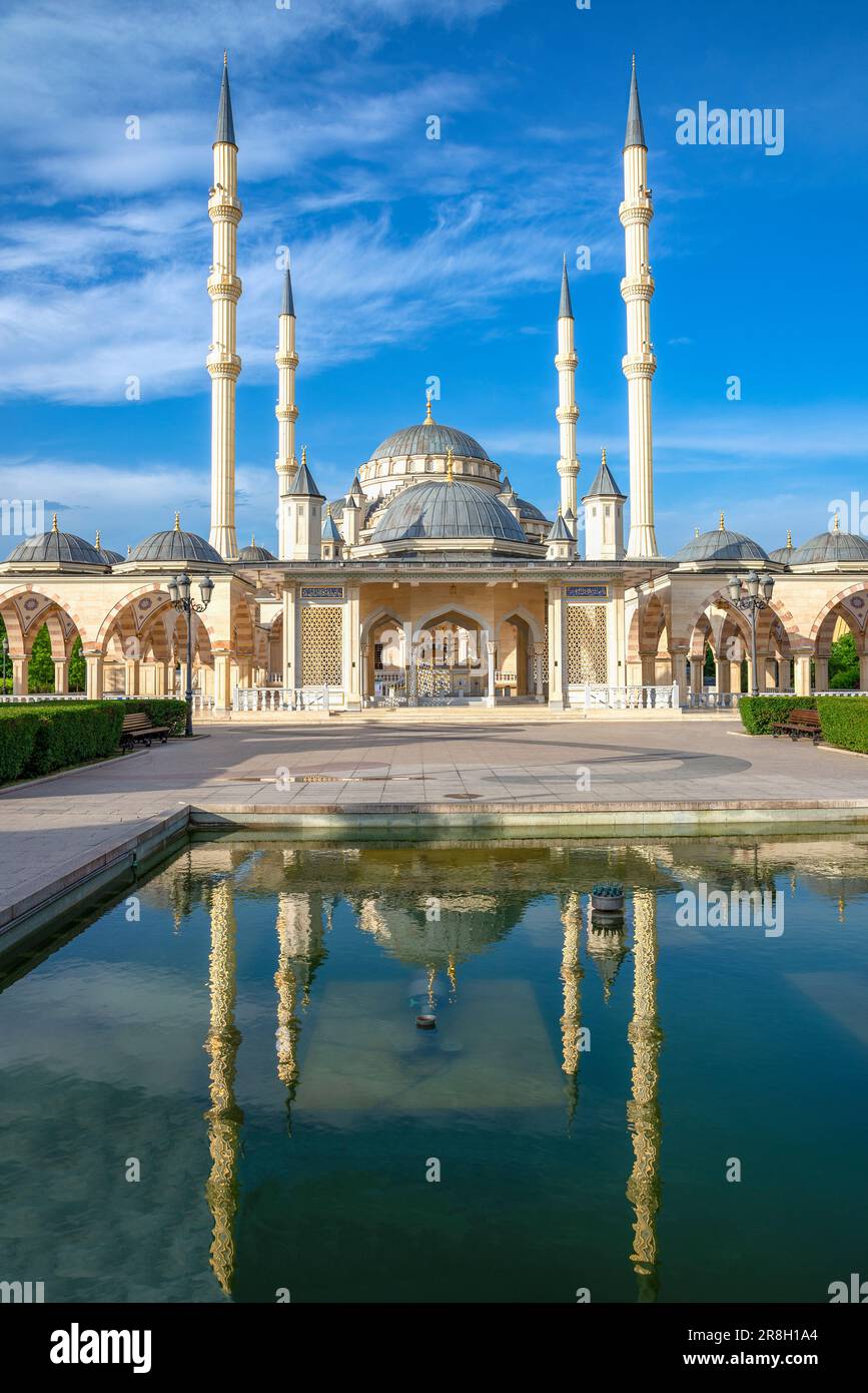 GROZNY, RUSSIA - JUNE 14, 2023: The Heart of Chechnya Mosque with a reflection. Grozny, Chechen Republic Stock Photo