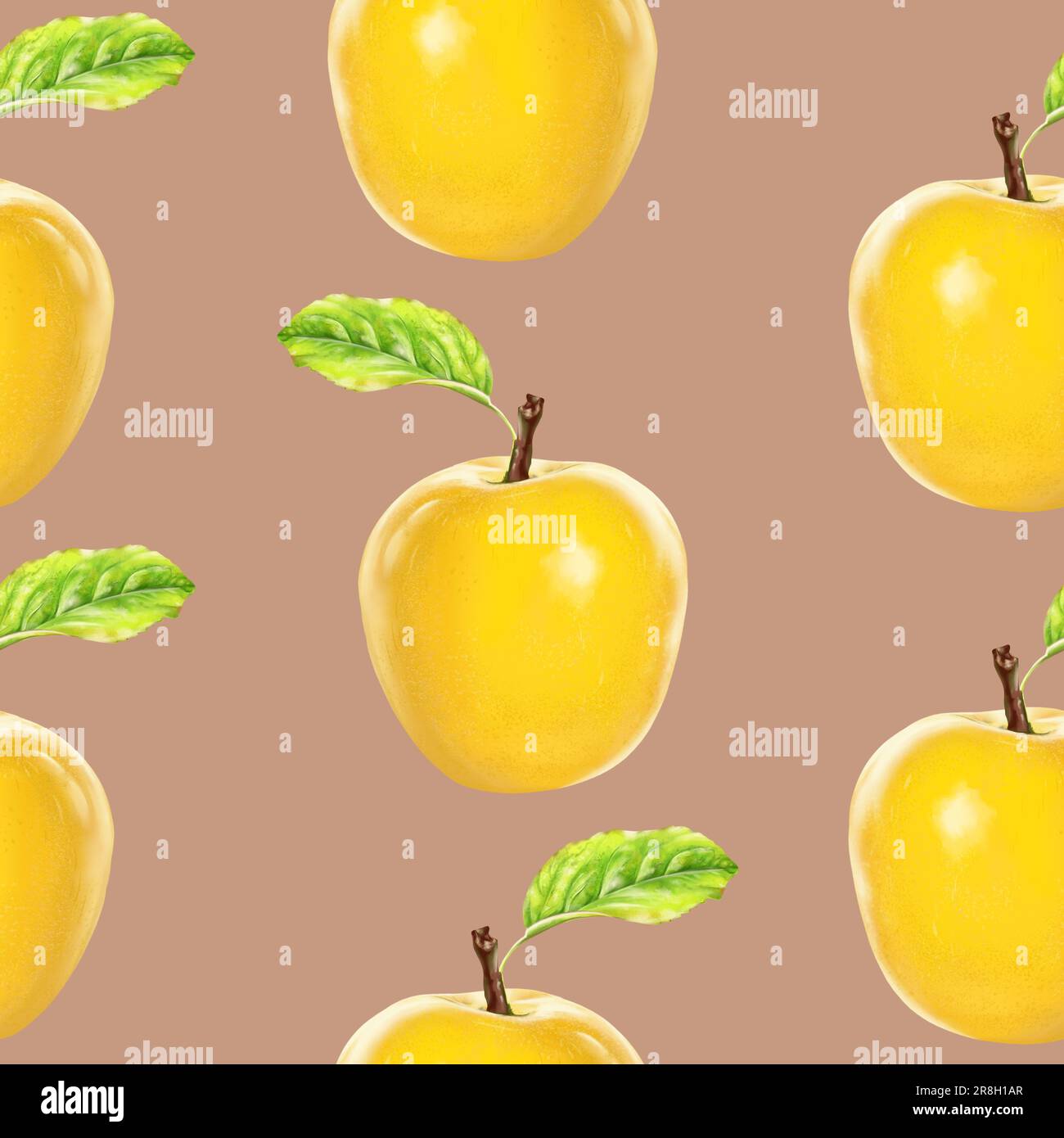 Illustration realism seamless pattern fruit apple yellow color on a ...