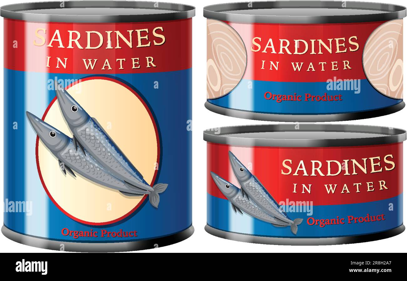 Sardines Fish in Tin Can Collection illustration Stock Vector Image