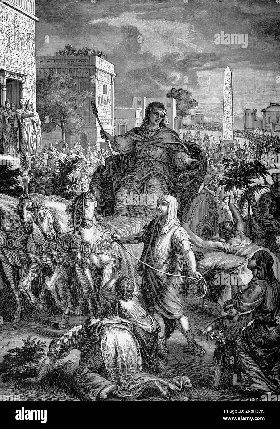 Joseph's exaltation, First Book Mose, chapter 41, Verse 37-57,  Old Testament, Bible, historic illustration 1890 Stock Photo