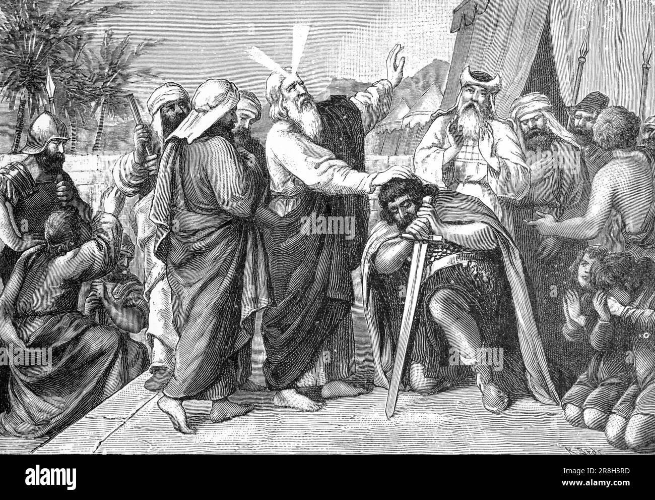 Joshua becomes leader of the people, Fifth Book Mose, chapter 31, verse 14f, Old Testament, Bible, historic illustration 1890 Stock Photo