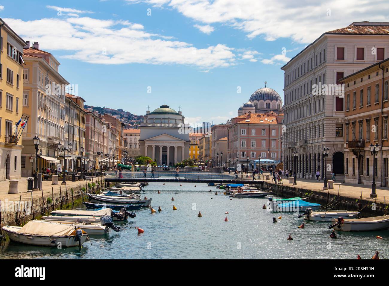The Canal grande is a navigable canal located in the heart of the Borgo Teresiano, in the very center of the city of Trieste Stock Photo