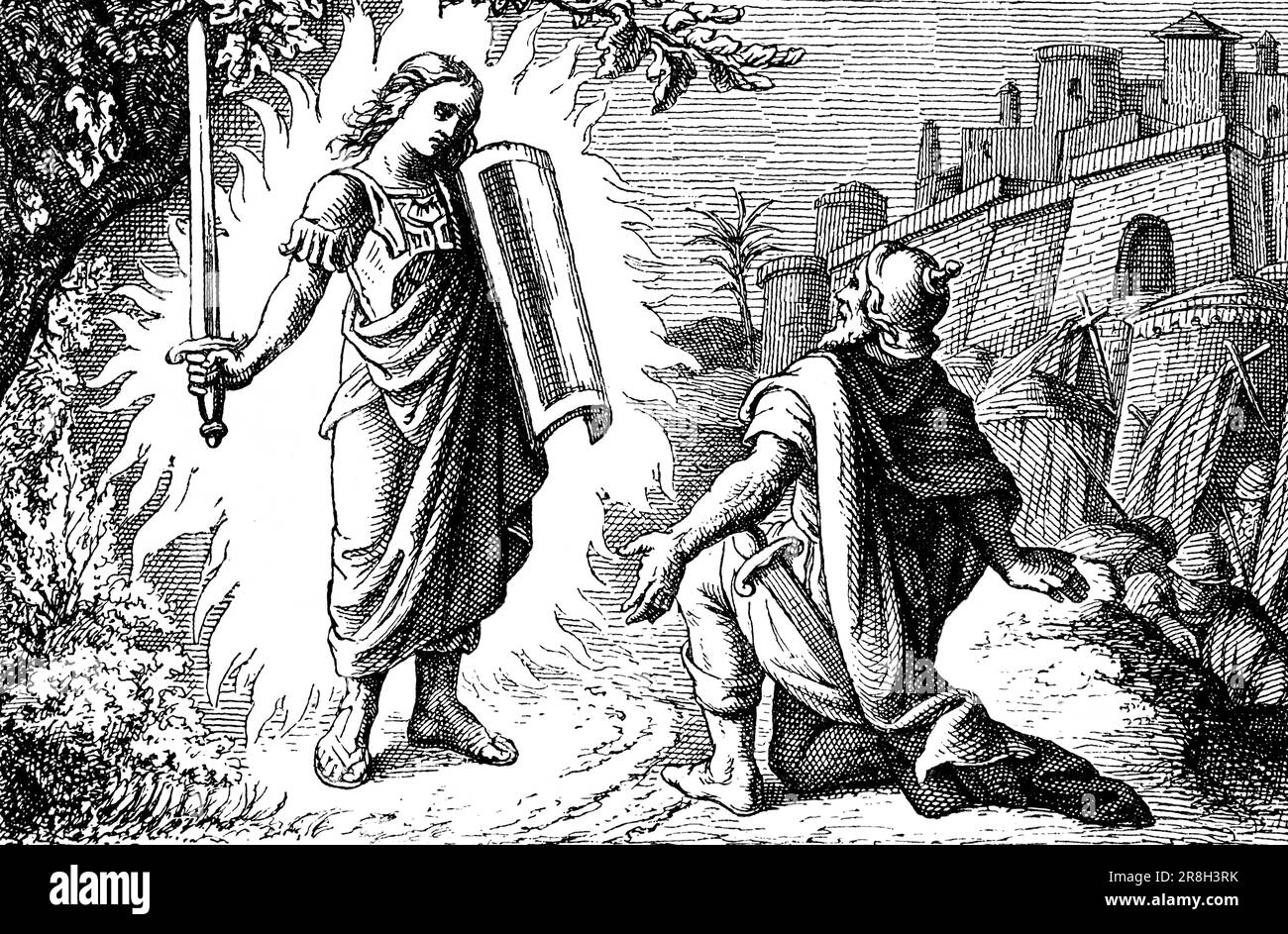 God's message to Joshua, Book of Joshua, chapter 1, verse 1-9, Old Testament, Bible, historic illustration 1890 Stock Photo