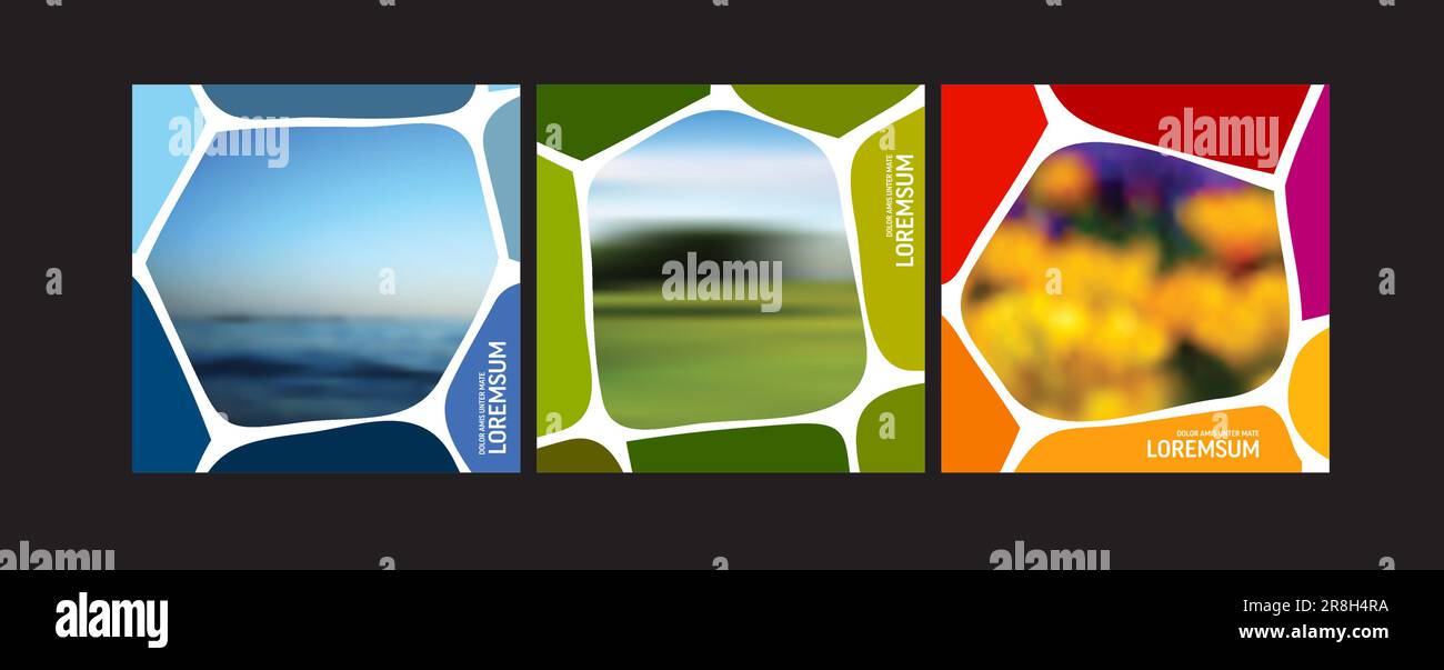 Collection of three creative geometric rounded abstract mask effects