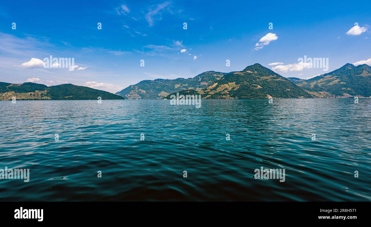 View from the village of Beckenried to Lake Lucerne. Switzerland, Europe Stock Photo