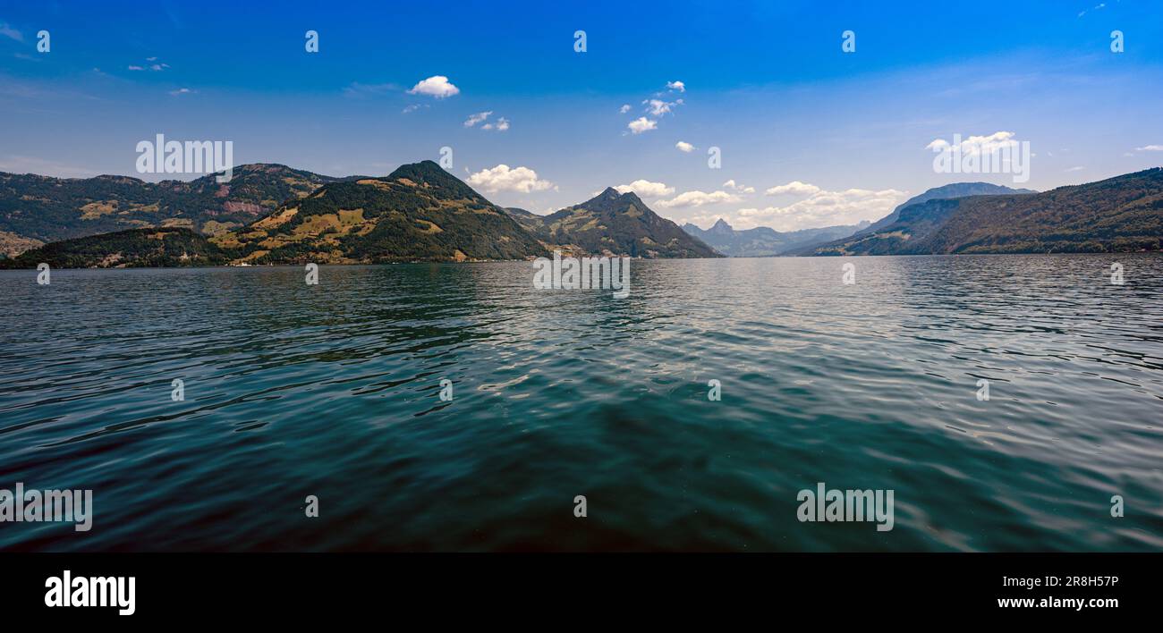 View from the village of Beckenried to Lake Lucerne. Switzerland, Europe Stock Photo