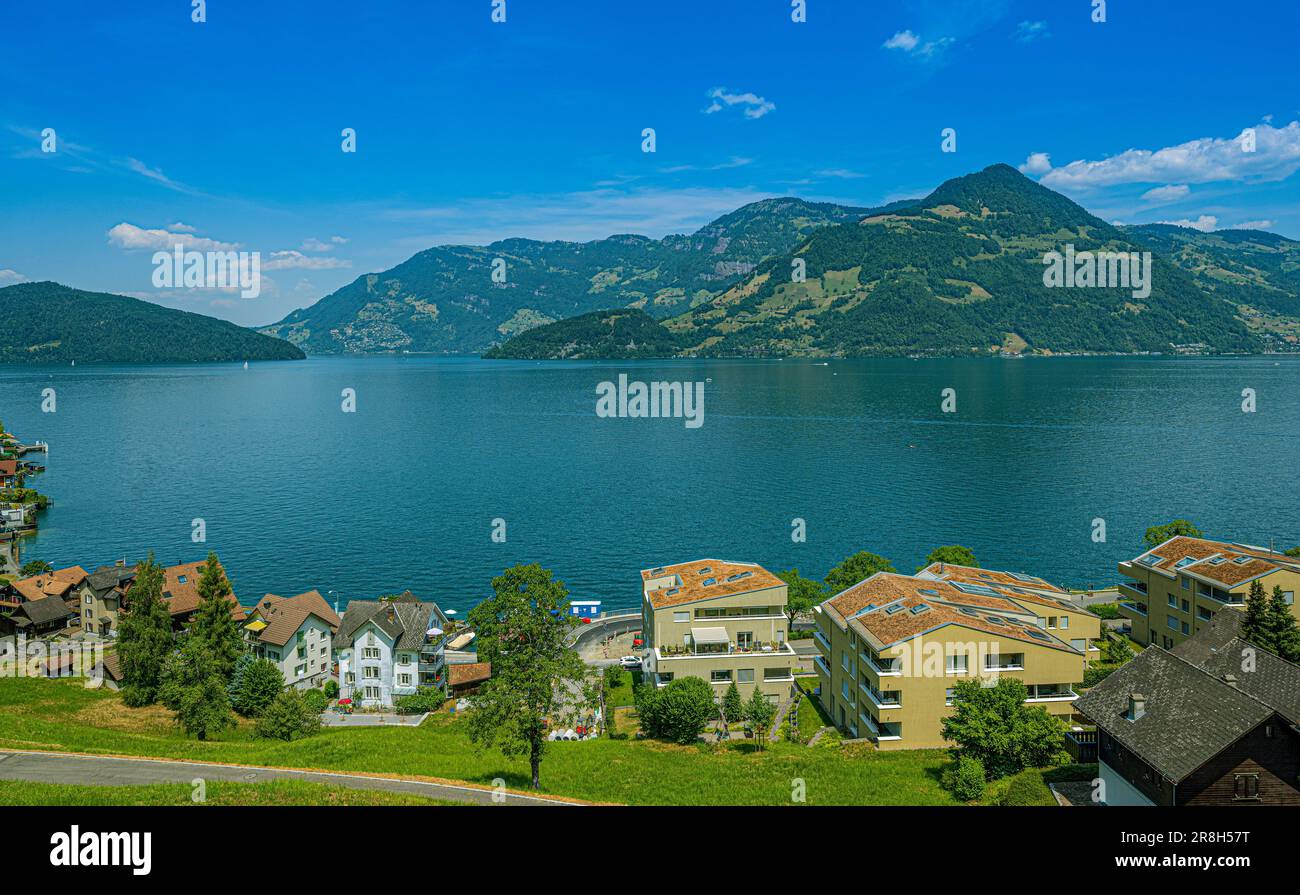 The village of Beckenried on Lake Lucerne. Switzerland, Europe Stock Photo