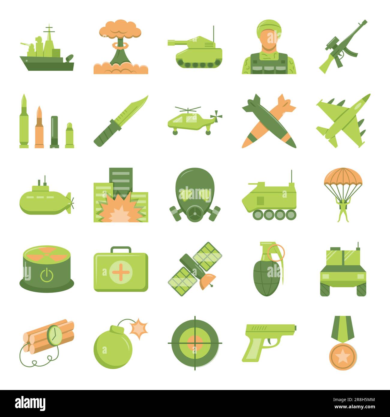 Military weapons flat icon set. War and army symbols. Vector ...