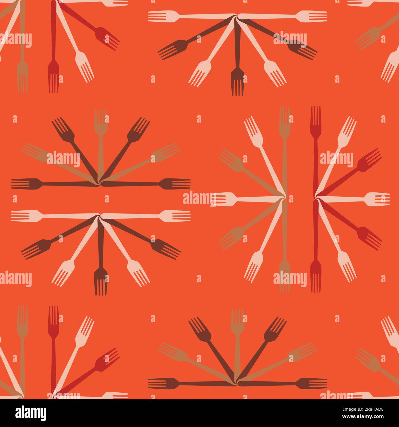 Fork seamless pattern. Wallpaper with colored silhouettes of cutlery