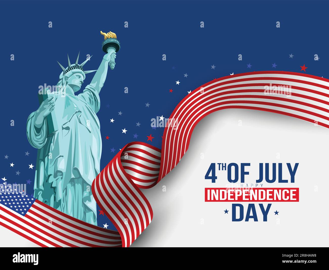 American national flag with Statue of Liberty for 4th of July, happy Independence Day celebration. Stock Vector
