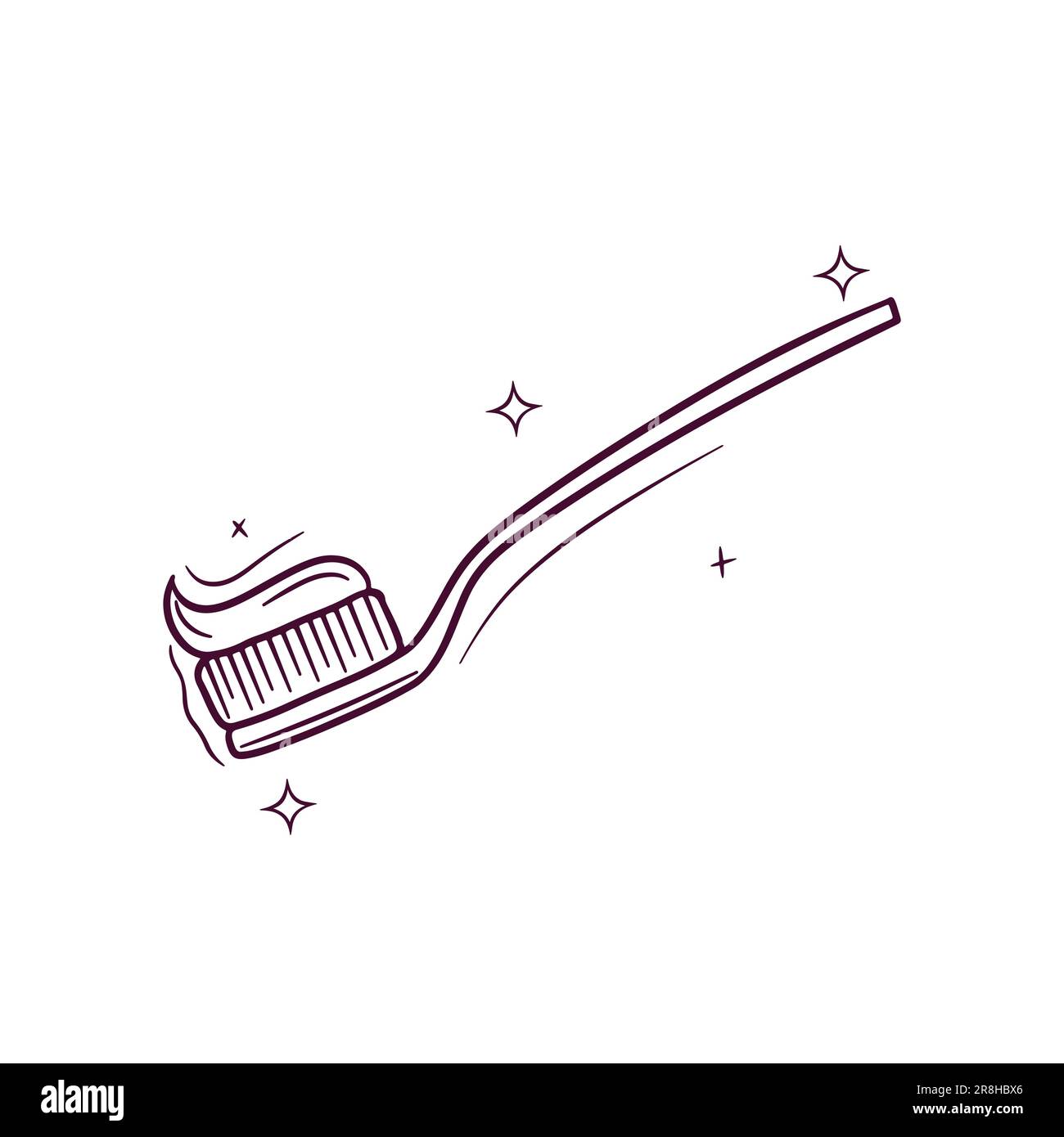 Hand Drawn Toothbrush With Toothpaste. Doodle Vector Sketch