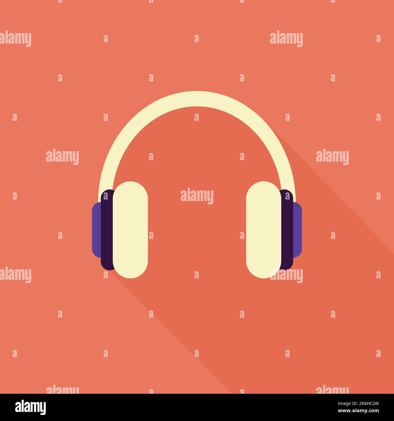 Headphones icon in flat style on orange background. Vector illustration