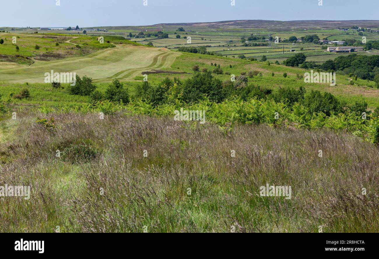 Looking over one of the fairways on Baildon Golf Course in Yorkshire. Stock Photo
