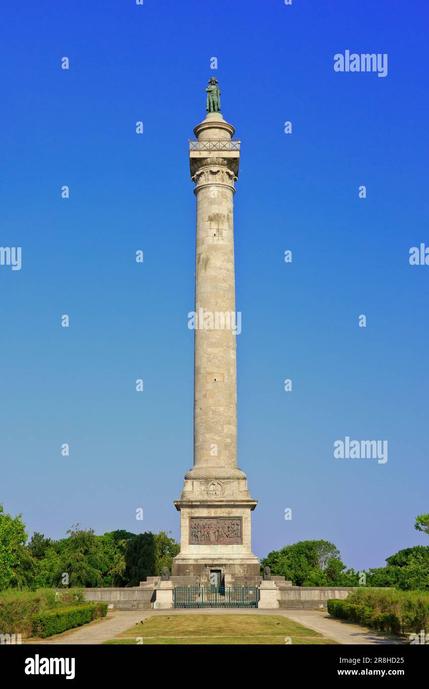 Statue of Napoleon Bonaparte (1769-1821) atop the Column of the Grande Armee in Wimille (Pas-de-Calais), France Stock Photo