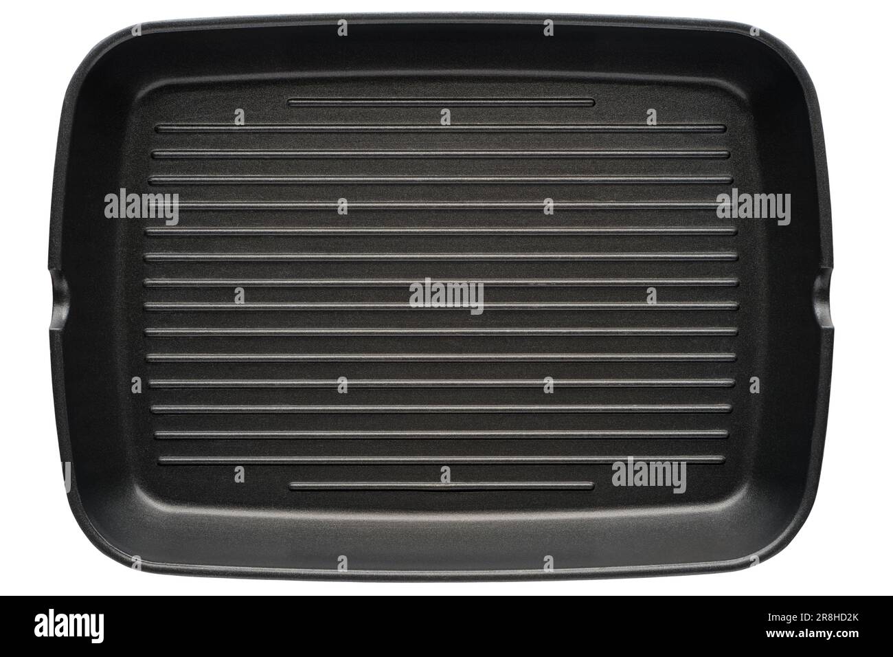 Empty rectangle grill frying pan, front view, closeup shot, isolated