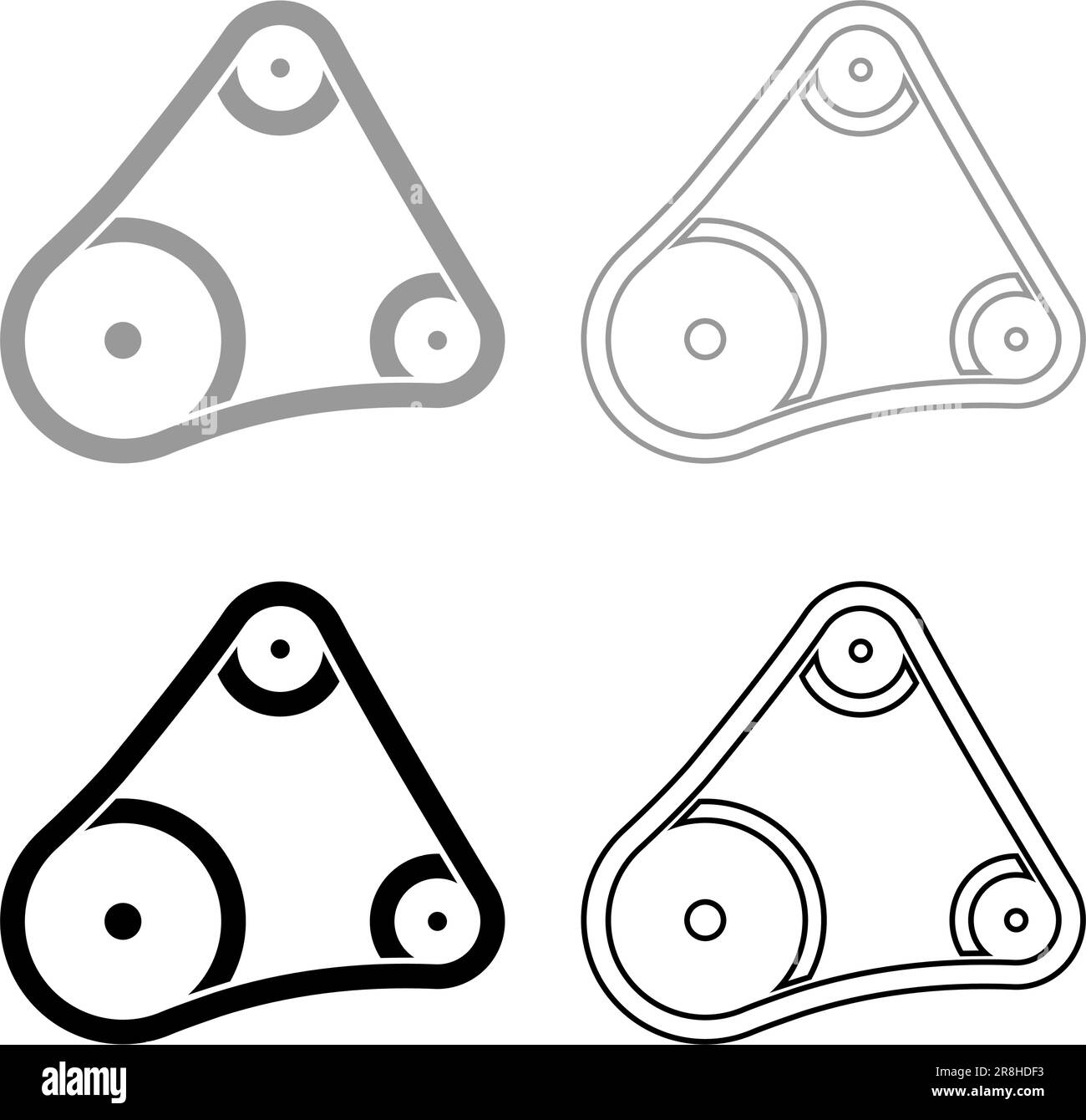 Belt transmission mechanism with three pulleys drive part automobile tension rollers engine spare auto repair wheels with rubber tape V-belt Stock Vector