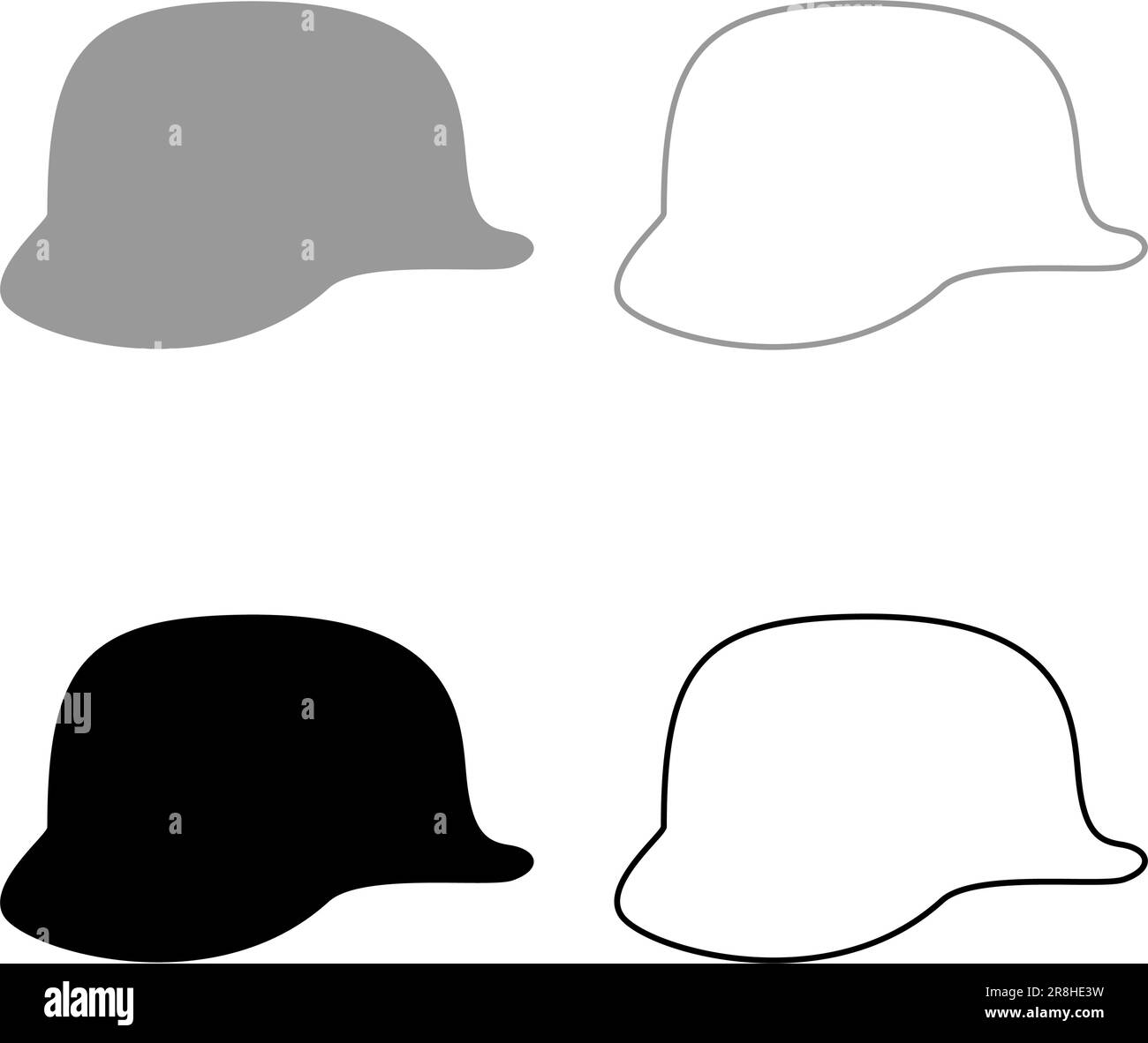 German helmet of World War two 2 stahlhelm ww2 set icon grey black color vector illustration image simple solid fill outline contour line thin flat Stock Vector