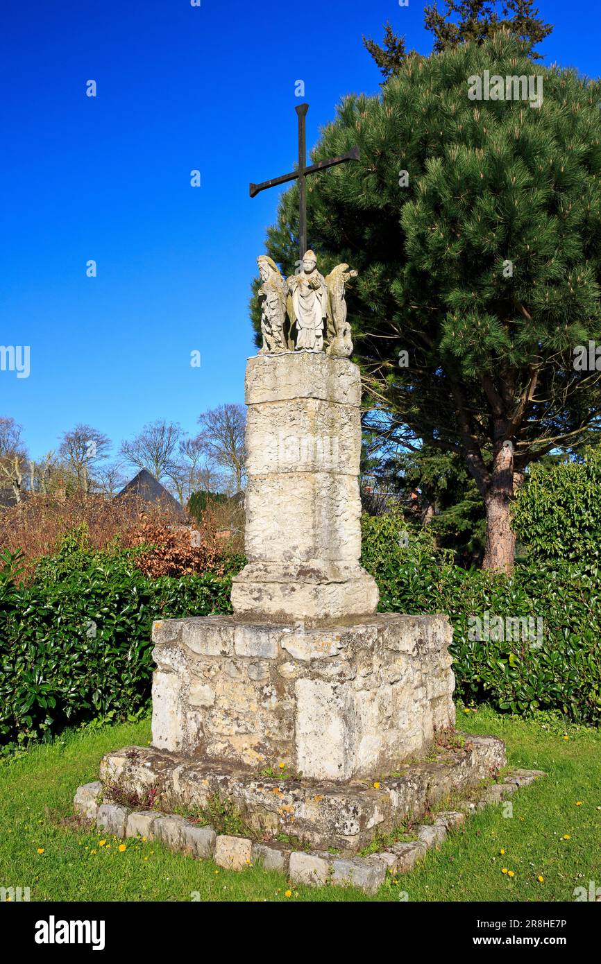 A Roman Catholic roadside memorial at Les Loges (Seine-Maritime) in Normandy, France Stock Photo