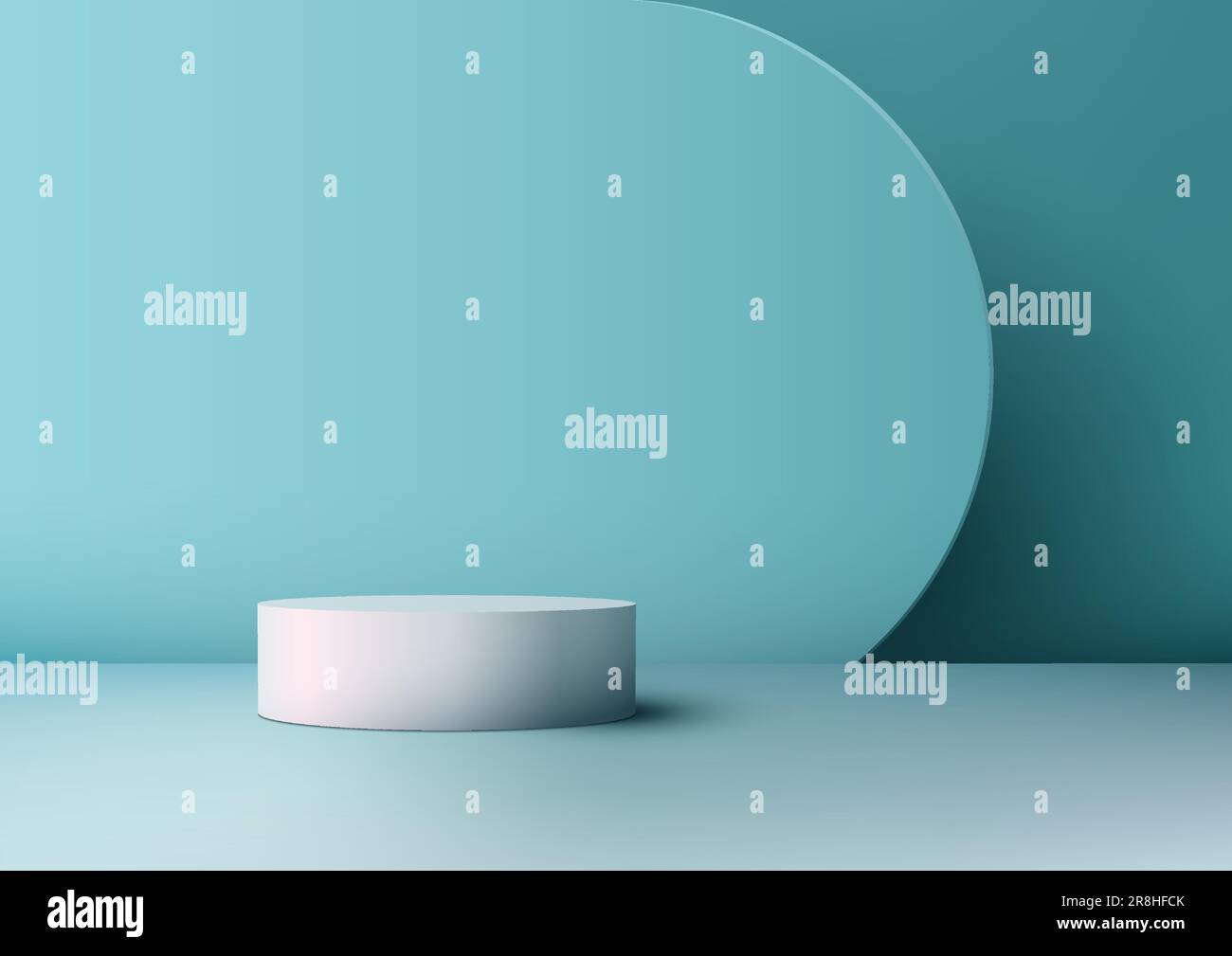 3D realistic empty white podium stand on blue background and natural ...