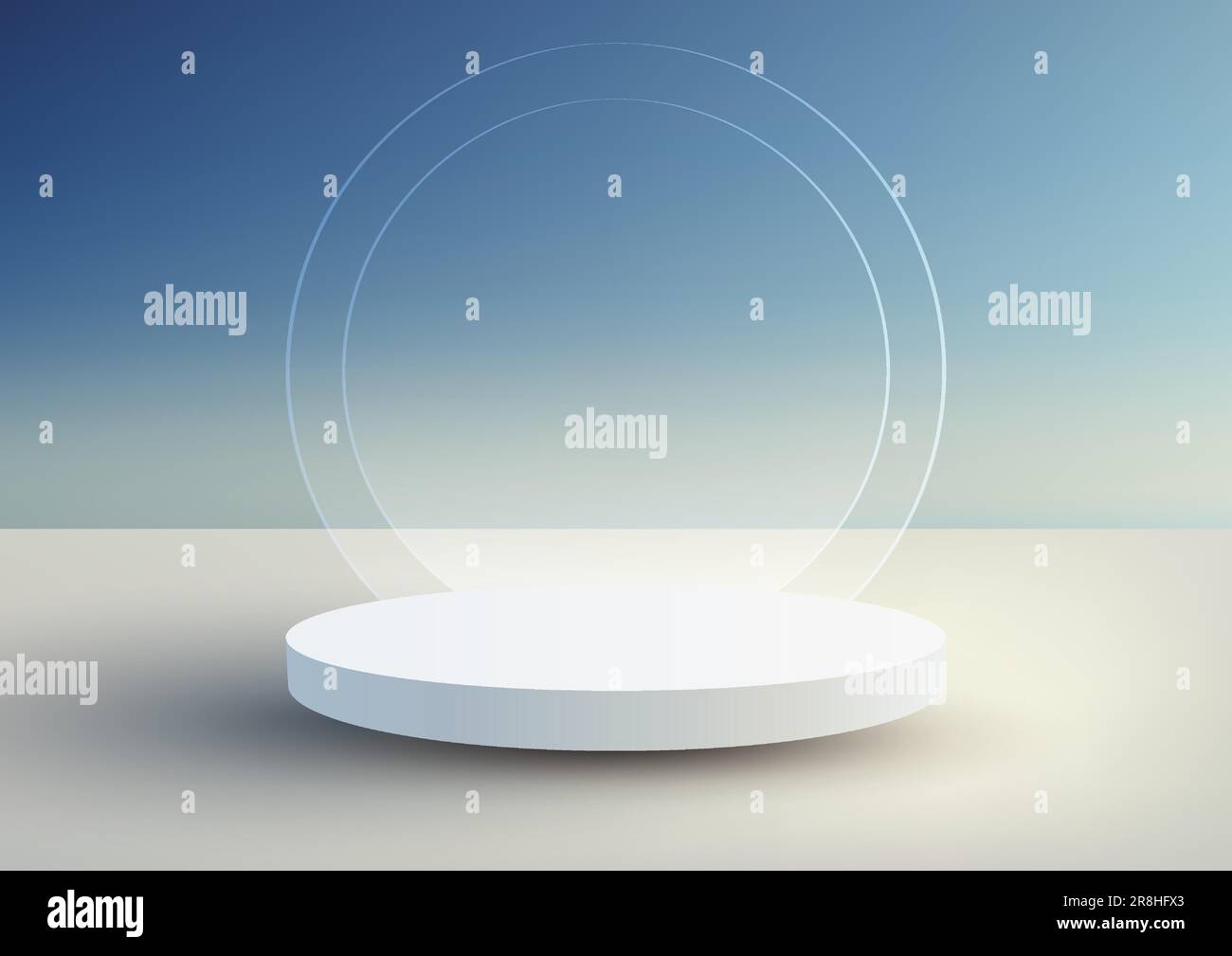 3D realistic empty white podium stand with glass circle backdrop ...