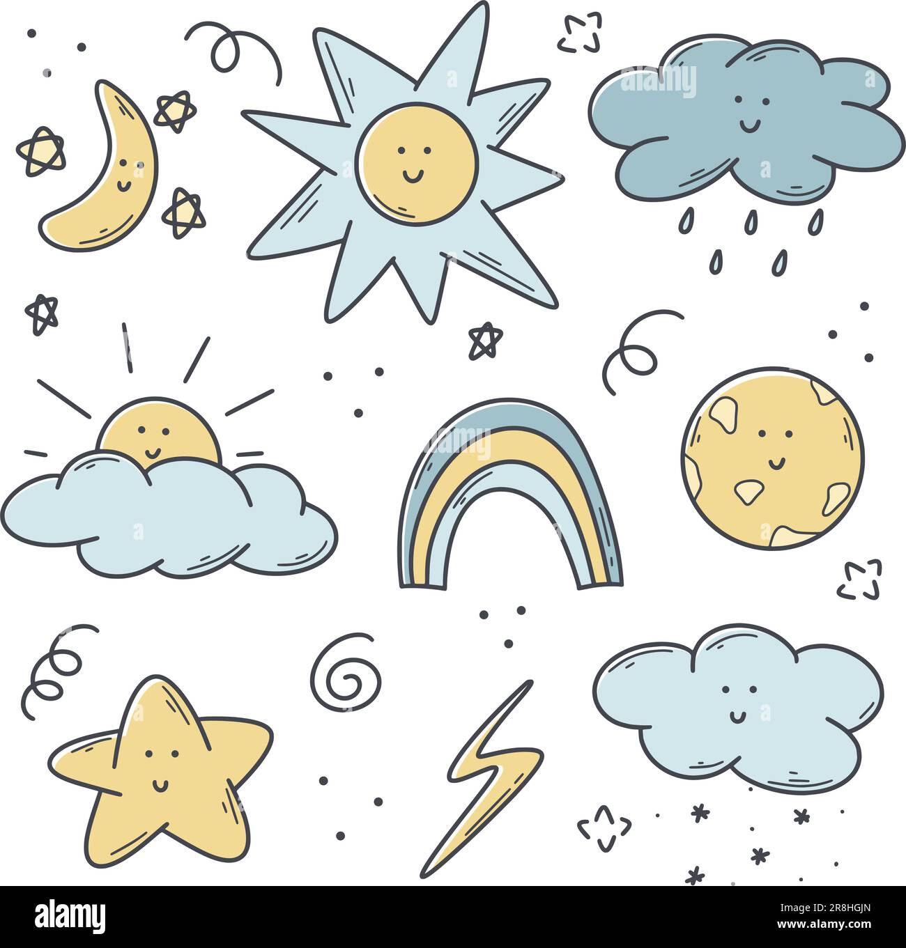 Weather conditions colored doodle set Stock Vector Image & Art Alamy